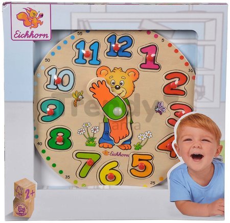 Drevené didaktické puzzle hodiny Teaching Clock Eichhorn 12 vkladacích čísiel od 24 mes