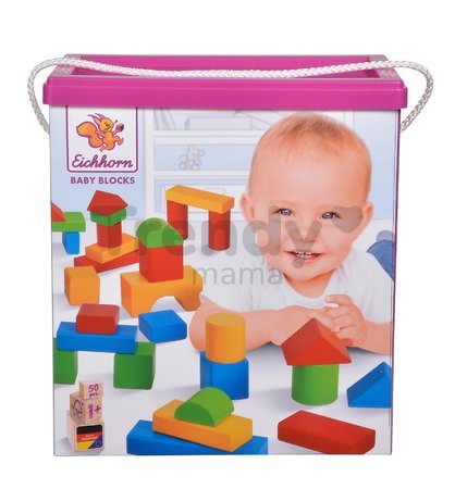 Drevené kocky farebné Coloured Wooden Blocks XL Baby Eichhorn extra veľké 50 kusov veľkosť 40 mm od 12 mes