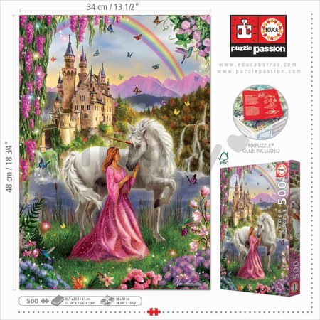 Puzzle Fairy and Unicorn Educa 500 dielov a Fix lepidlo od 11 rokov