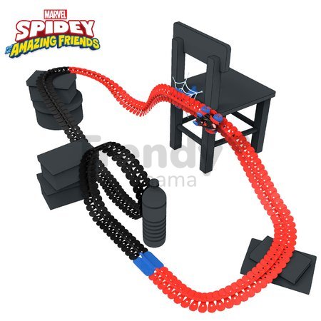 Flexibilná autodráha Spidey Marvel Flextreme Set Spin Morales Smoby s elektronickým autíčkom 184 dielov dráhy 4,40 m dĺžka s pavučinou od 4 rokov