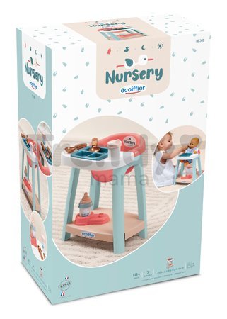 Jedálenská stolička Nursery Écoiffier pre 30 cm bábiku s fľaškou na kŕmenie a doplnkami od 18 mes