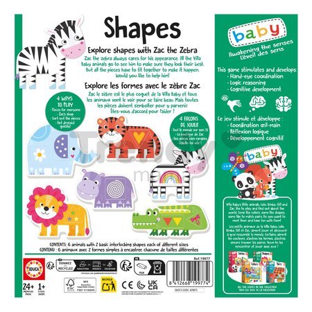 Náučná hra pre najmenších Explore shapes with Zebra Zac Educa Učíme sa tvary so zvieratkami v angličtine a francúzštine od 24 mes