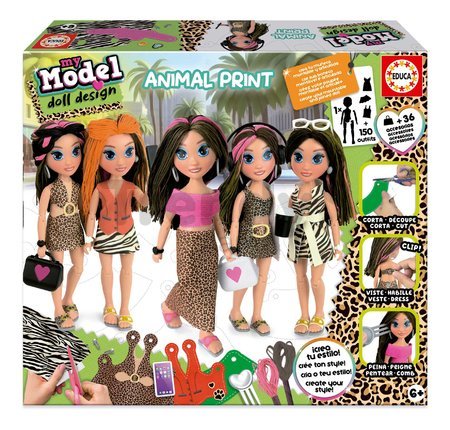 Kreatívne tvorenie My Model Doll Design Animal Print Educa vyrob si vlastné bábiky so zvieracím vzorom 5 modelov od 6 rokov