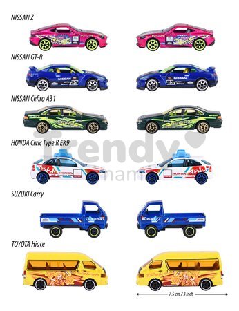 Autíčko s tuningom Japan Series Deluxe Cars Majorette kovové so zberateľským boxom 7,5 cm dĺžka 6 rôznych druhov