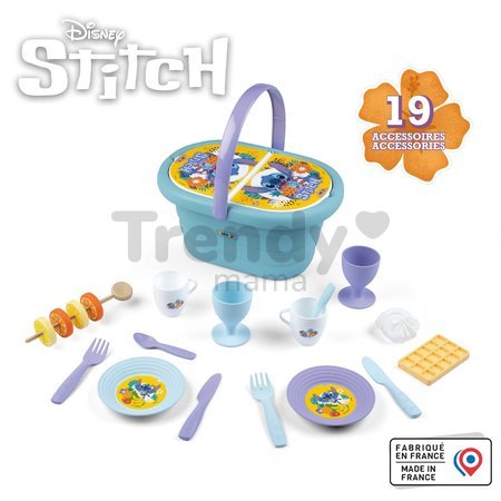 Košík s obedovou súpravou a pohármi Stitch Picnic Basket Smoby s 19 doplnkami