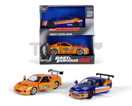 Autíčka Nissan Silvia S15 2001 a Toyota Supra 1995 Fast & Furious Twin Pack Jada kovové s otvárateľnými dverami dĺžka 19 cm 1:32