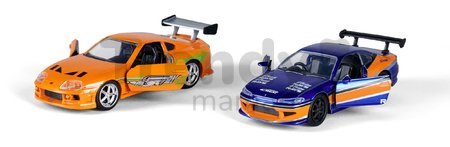 Autíčka Nissan Silvia S15 2001 a Toyota Supra 1995 Fast & Furious Twin Pack Jada kovové s otvárateľnými dverami dĺžka 19 cm 1:32