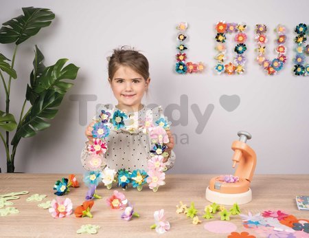 Kvetinárstvo s výrobou ozdobných kvetov Crea Deco Flowers Set Smoby 200 doplnkov s prístrojom na spájanie textilných lupienkov od 5 rokov