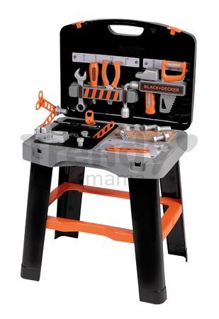 Pracovná dielňa v kufríku 2v1 Bricolo Smart Workbench Black&Decker Smoby rozkladací pracovný stôl s náradím 30 doplnkov