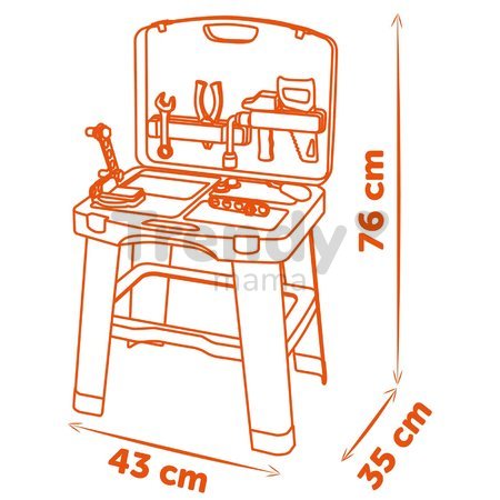 Pracovná dielňa v kufríku 2v1 Bricolo Smart Workbench Black&Decker Smoby rozkladací pracovný stôl s náradím 30 doplnkov