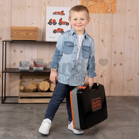 Pracovná dielňa v kufríku 2v1 Bricolo Smart Workbench Black&Decker Smoby rozkladací pracovný stôl s náradím 30 doplnkov