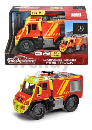 Autíčko hasičské Unimog U530 Fire Truck Majorette so zvukom a svetlom s gumenými kolieskami dĺžka 14 cm