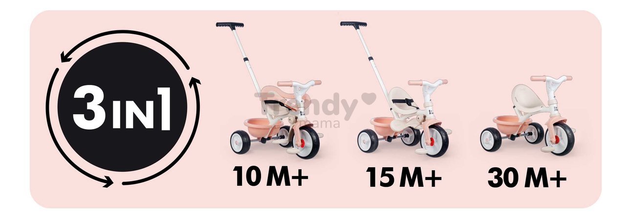 Trojkolka s voľnobehom Be Move Comfort Tricycle Pink Smoby s nastaviteľnou vodiacou rúčkou a ochrannou hrazdou s tichými EVA kolesami ružová od 10 mes