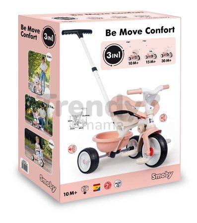 Trojkolka s voľnobehom Be Move Comfort Tricycle Pink Smoby s nastaviteľnou vodiacou rúčkou a ochrannou hrazdou s tichými EVA kolesami ružová od 10 mes