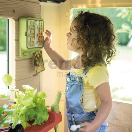 Domček pre záhradníka s kvetináčmi Garden House Life Smoby rozšíriteľný s odkvapom a mriežka s kŕmidlom pre vtáčiky 135 cm s UV filtrom od 24 mes - mo