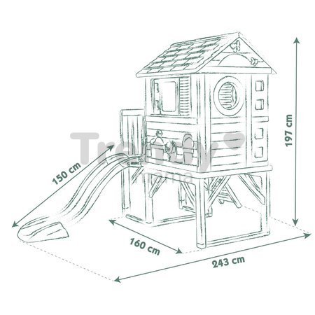 Domček na pilieroch s 1,5 m šmykľavkou s vodotryskom House On Stilts Life Smoby s rebríkom a 2 okná s okenicami a UV filtrom od 24 mes - model 2025