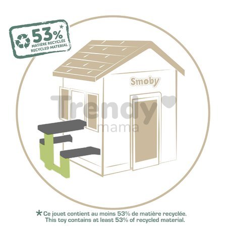 Piknik stôl s dvoma lavicami k domčekom Picnic Table Life Smoby s možnosťou upevnenia slnečníka s UV filtrom od 24 mes - model 2025