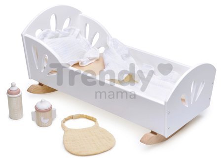 Drevená kolíska Labuť Sweet Dreams Dolly Bed Tender Leaf Toys pre 36 cm bábiku s textilným vankúšom a perinkou