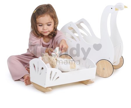 Drevená kolíska Labuť Sweet Dreams Dolly Bed Tender Leaf Toys pre 36 cm bábiku s textilným vankúšom a perinkou