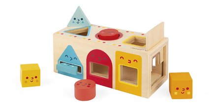 Drevená vkladačka Montessori Tvary Geometric Shapes Box Janod 6 farebných tvarov od 18 mes J05330