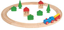 Fa vonatpálya Wooden Toy Eichhorn kiegészítőkkel házakkal és fákkal 20 részes