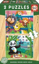 Puzzle din lemn pentru copii Animale din Zoo Educa 2x9 piese