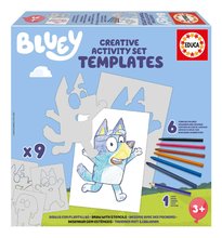 Kreatívne tvorenie Stencil Bluey Activity Set Educa vyfarbi si psíka Bluey so 6 farebnými voskovkami 8 rôznych modelov od 24 mes EDU19886