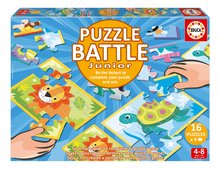 Puzzle Battle animale Animals Junior Educa 16 tipuri de puzzle-uri de 144 de piese și 16 cărți cu imagini de la 6 ani EDU20116