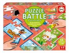 Puzzle Battle fantezie Fantasy Junior Educa 16 tipuri de puzzle-uri cu 144 piese și 16 cărți cu imagini de la 6 ani EDU20118