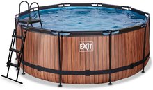 Medence vízforgatóval Wood pool Exit Toys kerek acél medencekeret 360*122 cm barna 6 évtől