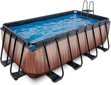 Medence homokszűrős vízforgatóval Wood pool Exit Toys acél medencekeret 400*200*122 cm barna 6 évtől