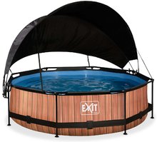 Medence napellenzővel és szivattyúval Wood pool Exit Toys kerek acél medencekeret 300*76 cm barna 6 évtől