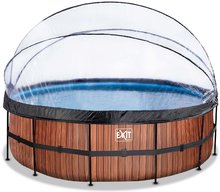 Medence búrával és homokszűrős vízforgatóval Wood pool Exit Toys kerek acél medencekeret 450*122 cm barna 6 évtől