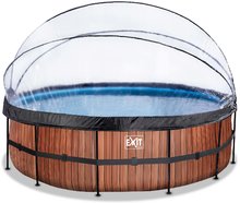 Medence búrával és homokszűrős vízforgatóval Wood pool Exit Toys kerek acél medencekeret 488*122 cm barna 6 évtől