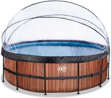 Medence búrával homokszűrős vízforgatóval és hőszivattyúval Wood pool Exit Toys kerek acél medencekeret 450*122 cm barna 6 évtől