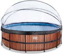 Medence búrával homokszűrős vízforgatóval és hőszivattyúval Wood pool Exit Toys kerek acél medencekeret 488*122 cm barna 6 évtől