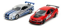 Autíčka Mitsubishi Lancer Evolution IX a Nissan Skyline GTR R34 Fast & Furious Twin Pack Jada kovové s otvárateľnými dverami dĺžka 12 cm 1:32 JA320201