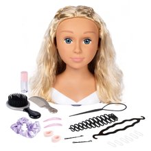 Fésülhető babafej fodrásznőnek szőke hajkoronával My Beauty Blonde Styling Head Smoby frizurák készítésére 19 kiegészítővel