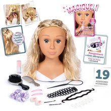 Fésülhető babafej fodrásznőnek szőke hajkoronával My Beauty Blonde Styling Head Smoby frizurák készítésére 19 kiegészítővel