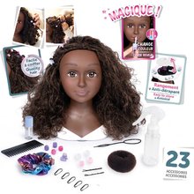 Fésülhető babafej fodrásznőnek barna hajkoronával My Beauty Styling Head Smoby frizurák készítésére 23 kiegészítővel