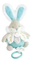 Plyšový zajačik s melódiou Bunny Almond Lapin de Sucre Music Box Doudou et Compagnie v darčekovom balení tyrkysový 20 cm od 0 mes DC3493