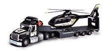 Vontató platóval és rendőrségi helikopter Mack Truck Police Helicopter Majorette hanggal fénnyel gumi kerekekkel 35 cm hosszú