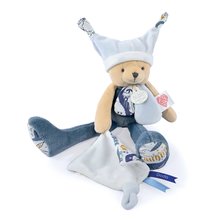 Plyšový medvedík s handričkou Plush Bear Blue Doudou et Compagnie s QR kódom na rozprávky modrý 35 cm od 0 mes DC4062