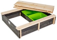 Homokozó fedéllel cédrusból Aksent wooden sandpit Exit Toys térfogata 45 kg 2 tárolóval 16 liter/32 kg vízre