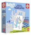 Kreatívne kreslenie Stencil Bluey Activity Set Educa vyfarbi si psíka Bluey so 6 farebnými voskovkami 8 rôznych modelov