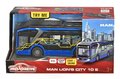 Autobus MAN Lion´s City 10 E Bus Majorette so zvukom a svetlom s gumenými kolieskami a otvárateľné dvere dĺžka 22,5 cm